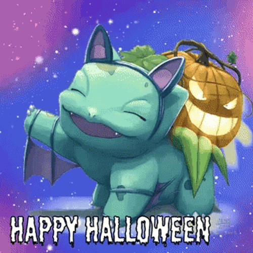 Cute Halloween Happy Bulbasaur Pokemon GIF