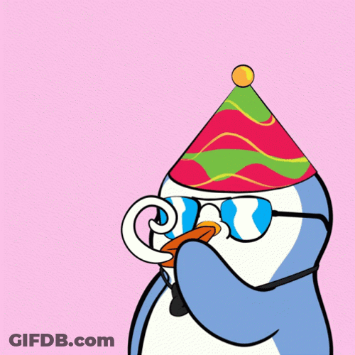 Cute Happy Birthday Penguin Sticker Blowing GIF