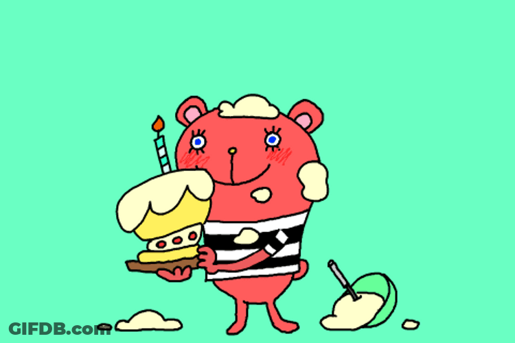 Cute Happy Birthday Sticker With Cake Kicking GIF