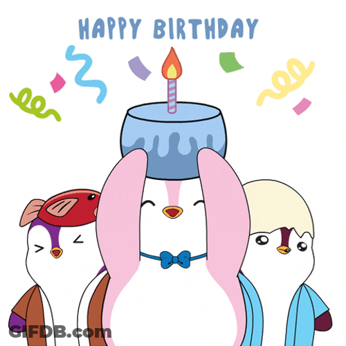 Cute Happy Birthday Three Happy Penguins Sticker GIF