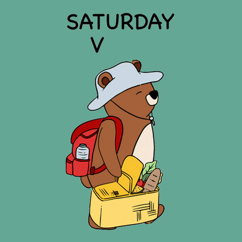 Cute Happy Saturday Bear Carrying Picnic Basket GIF