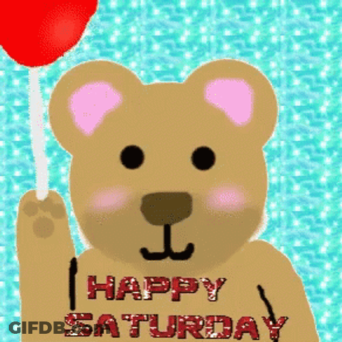 Cute Happy Saturday Bear Holding A Balloon GIF