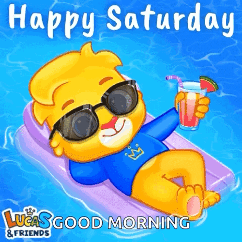 Cute Happy Saturday Lucas Floating In Swimming Pool GIF