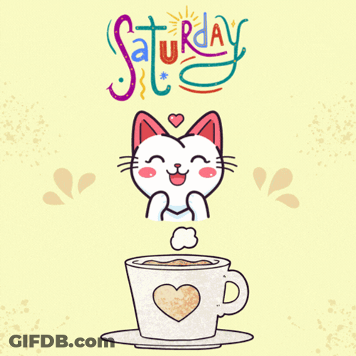 Cute Happy Saturday Smiling Cat With Mug GIF
