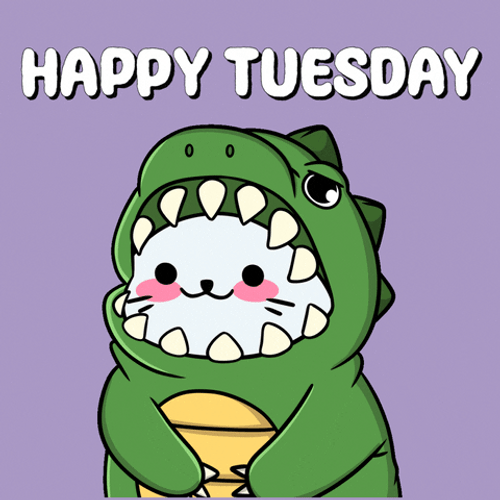 Cute Happy Tuesday Cat In Dino Suit GIF
