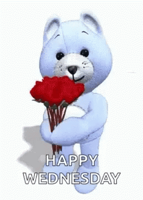 Cute Happy Wednesday Bear With Roses GIF