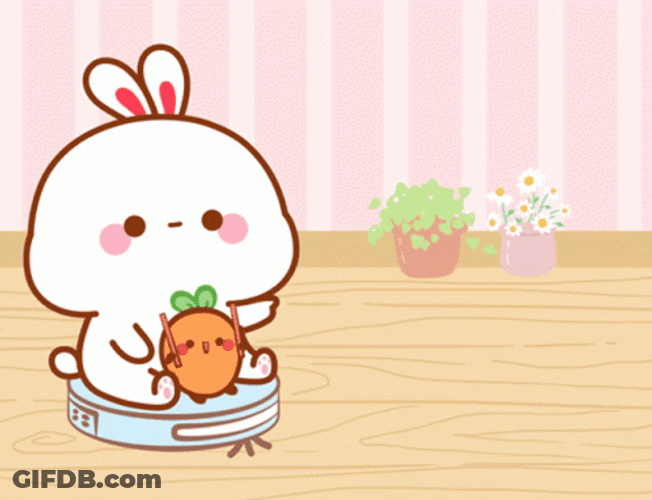 Cute Kawaii Bunny And Carrot On Roomba GIF
