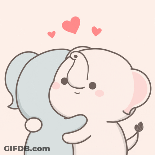 Cute Kawaii Cartoon Elephants Hugging GIF