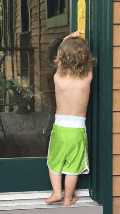 Cute Kid Tapping Door Let Me In Meme GIF