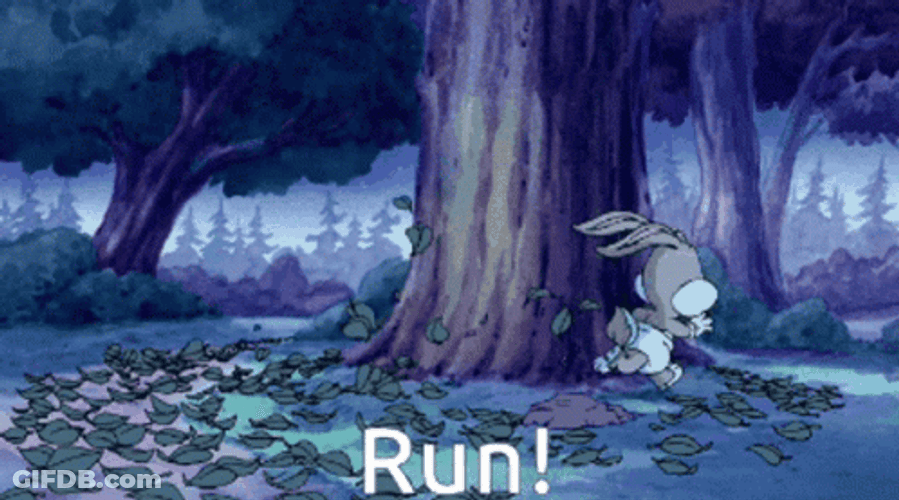Cute Little Bugs Bunny Running Around The Tree GIF