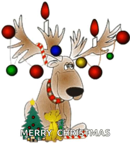 Cute Merry Christmas Wishes Reindeer Tree GIF