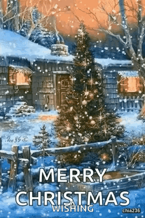 Cute Merry Christmas Wishes Snowing GIF