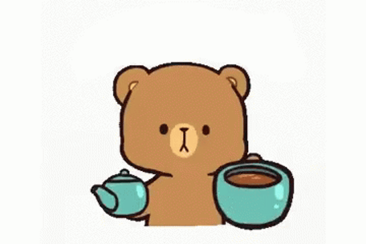 Cute Mocha Bear Pouring Hot Animated Coffee GIF