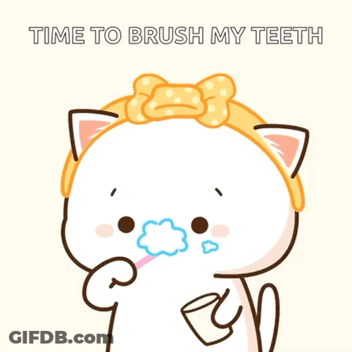 Cute Mochi Cat Brushing Teeth GIF