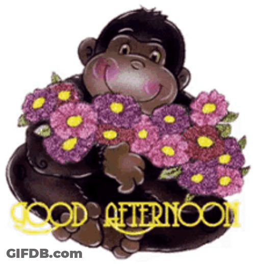 Cute Monkey Holding Flowers Buenas Tardes GIF
