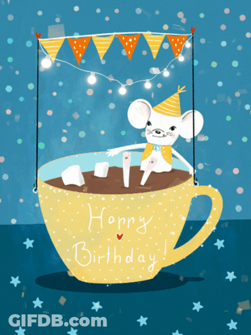 Cute Mouse Sitting In Happy Birthday Cup GIF