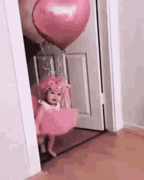 Cute New Baby Girl Floating Balloons GIF