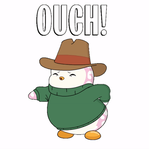 Cute Penguin In Green Sweater That Hurt Says Ouch GIF