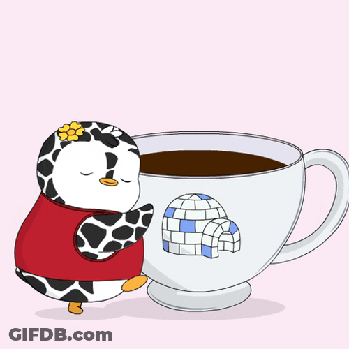 Cute Penguin Loves Big Cup Of Espresso GIF