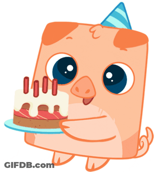 Cute Piggy Sticker With Happy Birthday Cake GIF