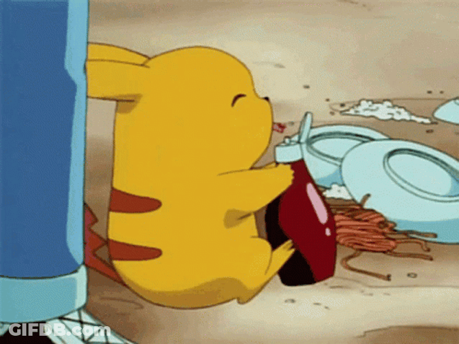 Cute Pikachu Eating And Licking Bottle GIF