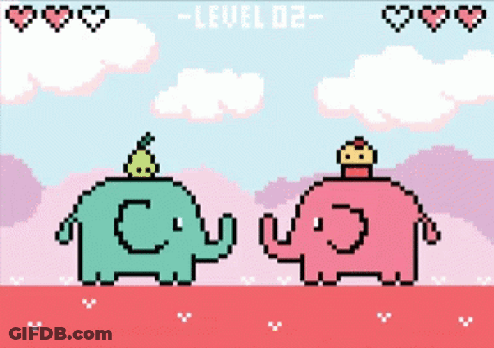 Cute Pixel Elephant Kissing Video Game GIF