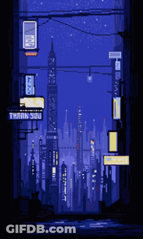 Cute Pixel Japan Night City View GIF