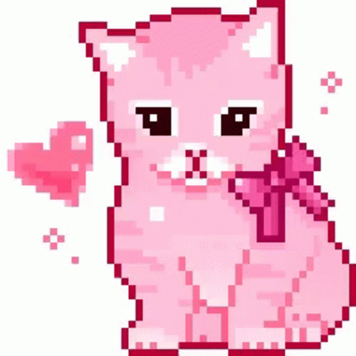 Cute Pixel Pink Cat Hearts GIF
