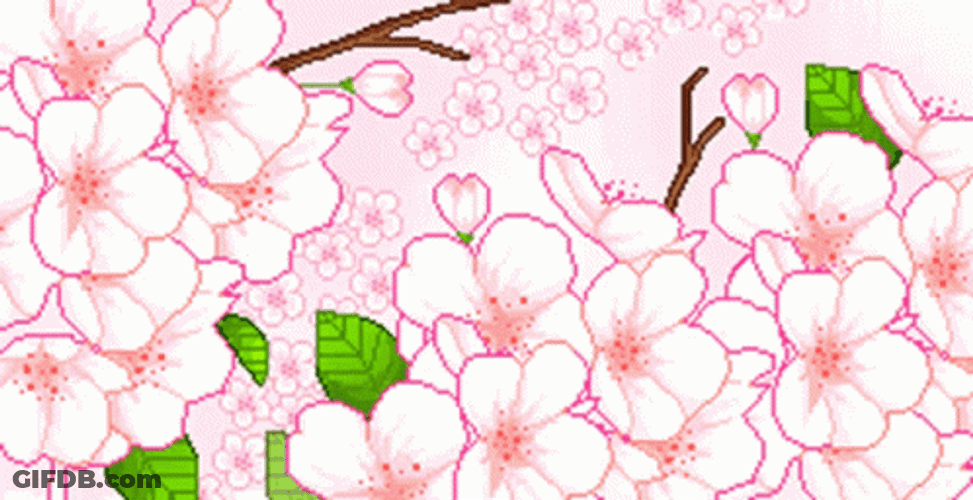 Cute Pixel Pink Cherry Blossom Flowers GIF