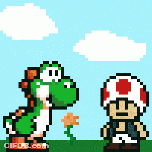 Cute Pixel Yoshi And Toad GIF