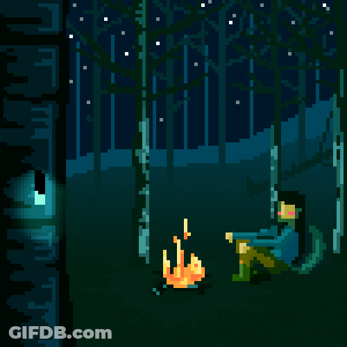 Cute Pixelated Art Campfire Night Sky GIF