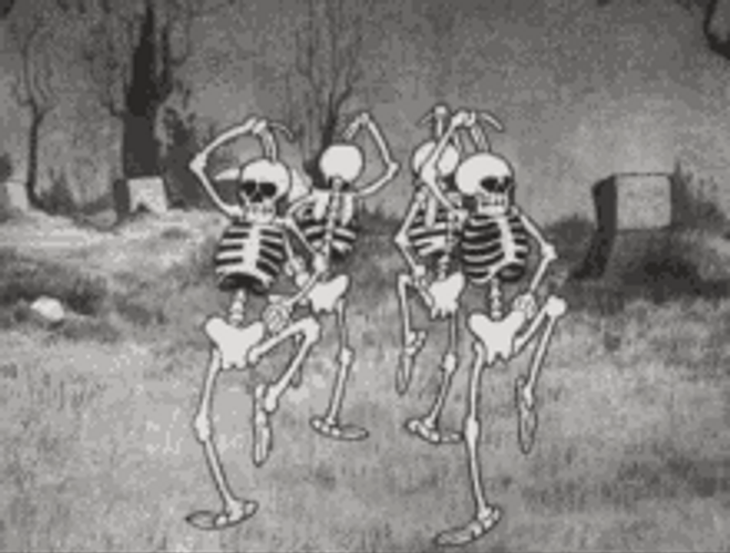 Cute Playful Dancing Skeletons Group GIF