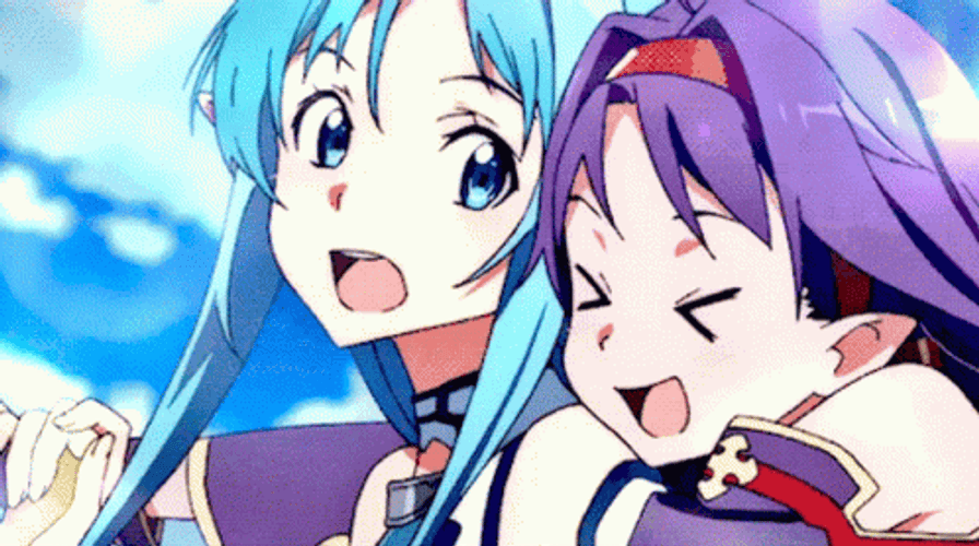 Cute Poses Of Asuna And Yuuki GIF