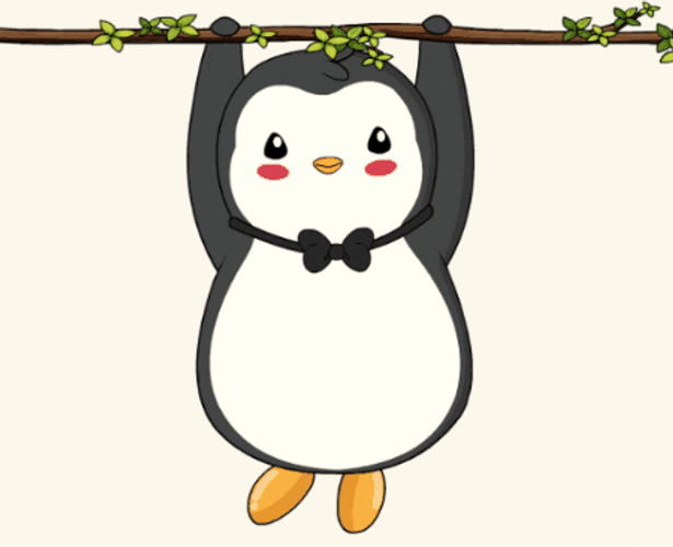 Cute Pudgy Penguin Hanging On Branch GIF