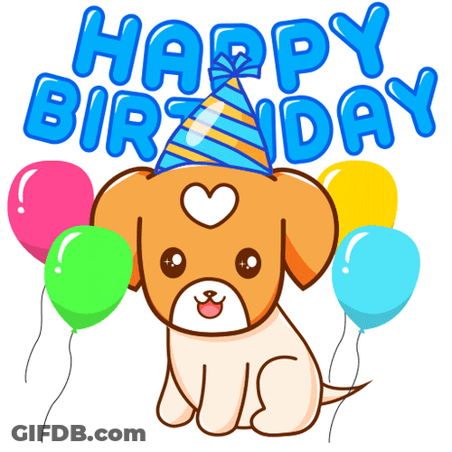 Cute Puppy Happy Birthday Confetti Falling GIF