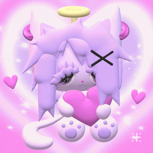 Cute Purple Cat Pink Heart GIF