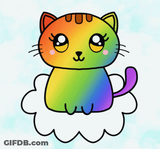 Cute Rainbow Cat Sitting On Cloud GIF