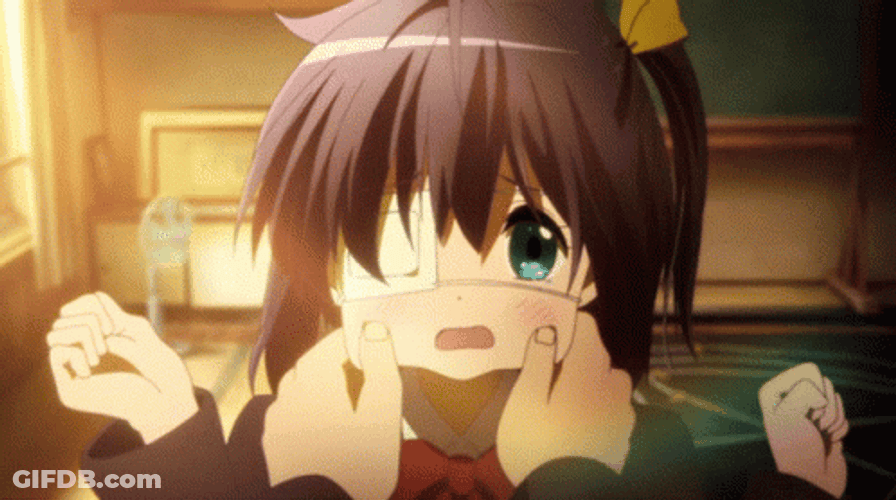 Cute Rikka Takanashi Pinching Cheeks GIF