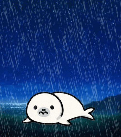 Cute Sad Seal Raining GIF