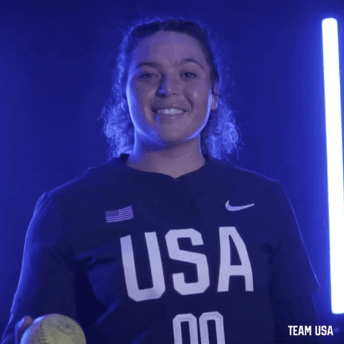 Cute Softball Team USA Girl Holding Ball GIF