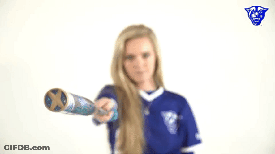 Cute Softball Woman Holding Bat GIF