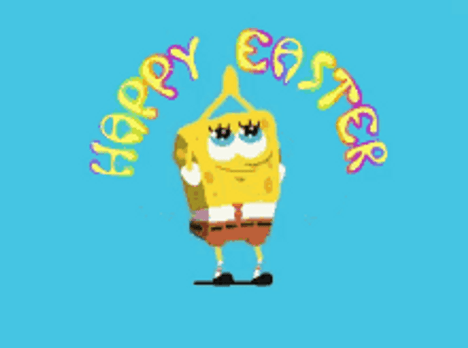 Cute Spongebob Rainbow Eyes Easter GIF
