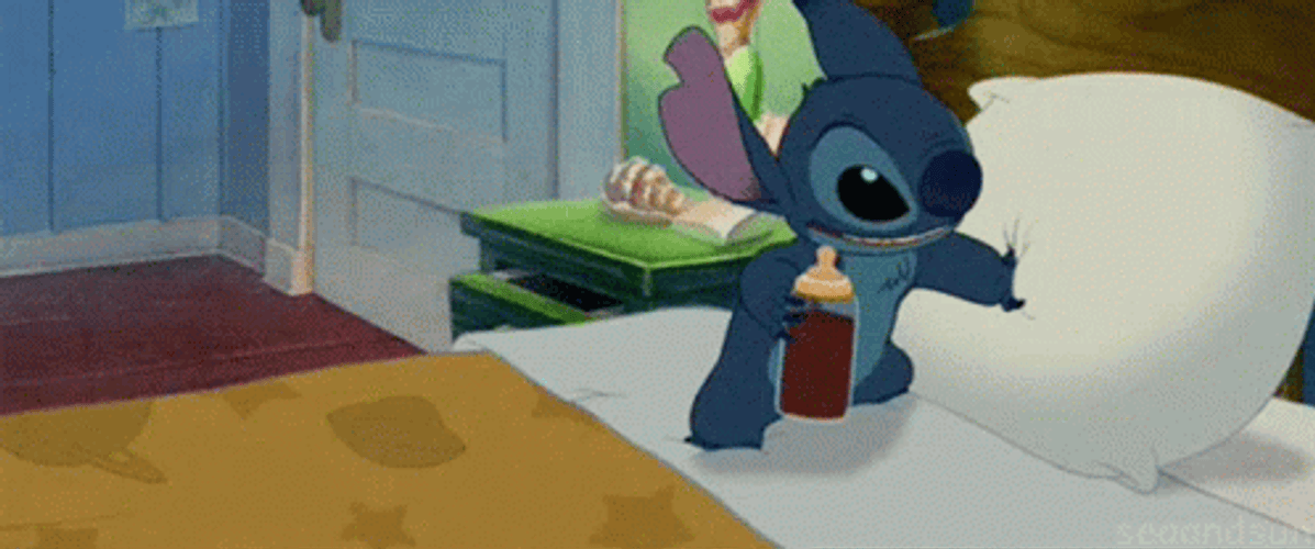 Cute Stitch Baby Bottle Drink Going Sleep GIF