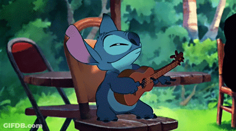 Cute Stitch Playing Guitar Feeling The Moment GIF
