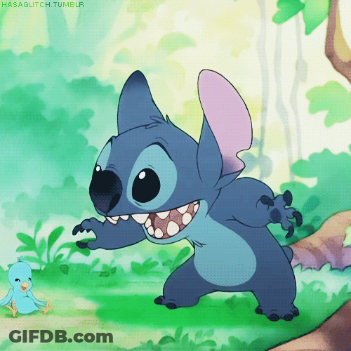 Cute Stitch Surprised Seeing Blue Bird GIF