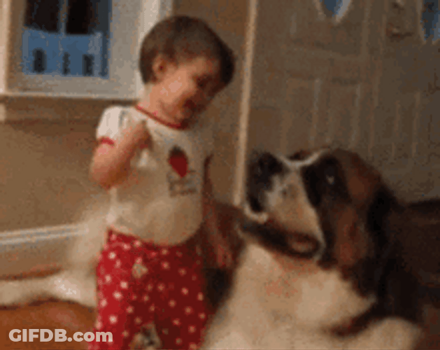Cute Toddler Dog Hug GIF