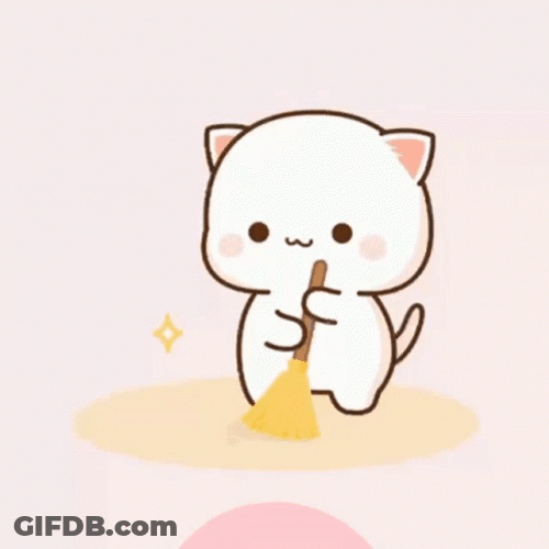Cute White Cat Broom GIF