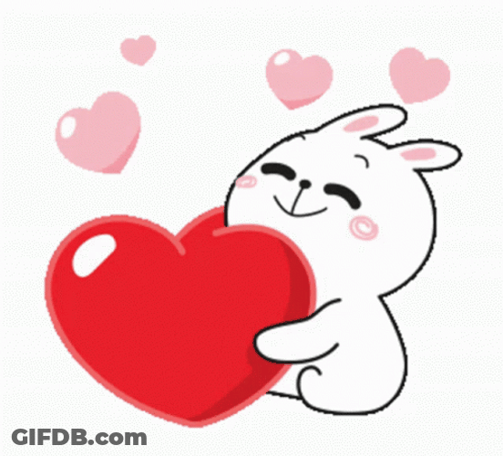 Cute White Rabbit Sticker Hugging Love Heart GIF