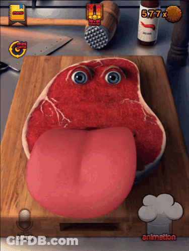 Cutting Board With Meat Tongue Out GIF