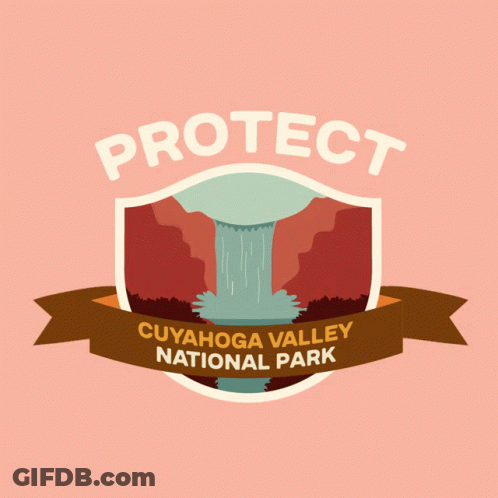 Cuyahoga Valley National Park Logo With A Waterfall In The Background GIF
